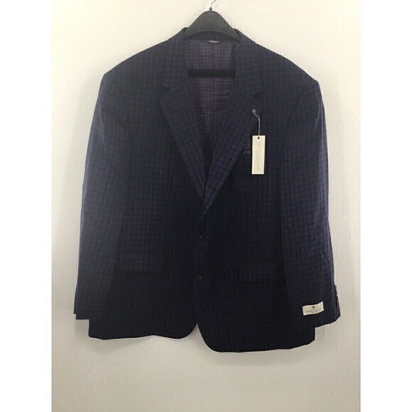 Oak Hill by DLX Big & Tall Blue Tonal Small Check Sport Coat Men size 2XL- 50/52